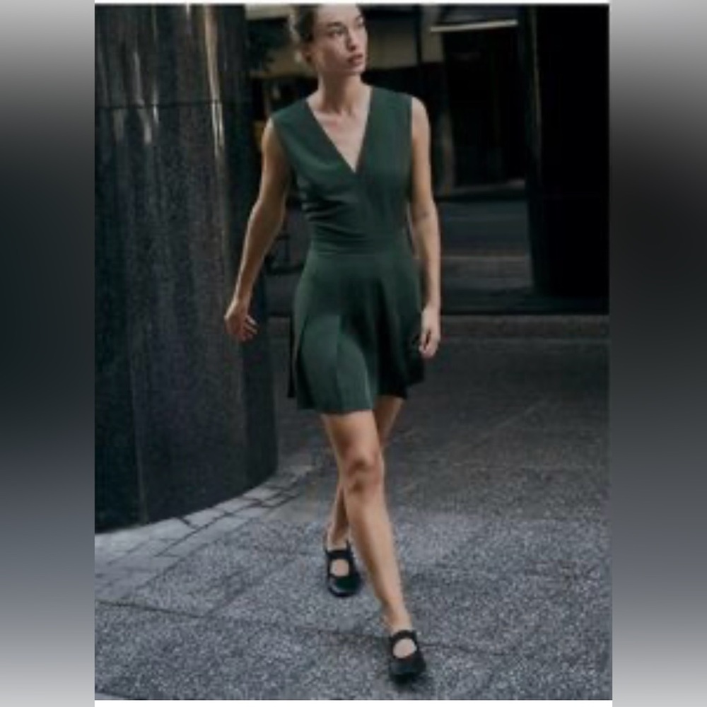 Zara Dark Green V-Neck Mini Dress